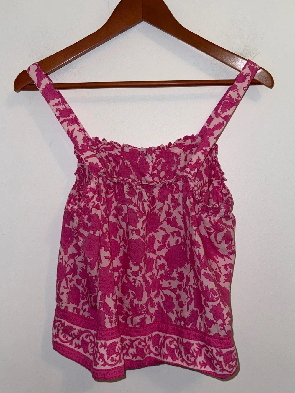 J.Crew Pink Rosebud Floral Smocked Tank Top Medium Button Front Cottagecore Boho